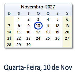 10 Novembro 2027 calendario