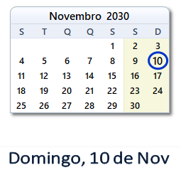 10 Novembro 2030 calendario
