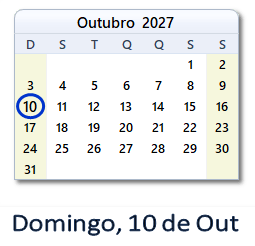 10 Outubro 2027 calendario