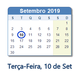10 Setembro 2019 calendario