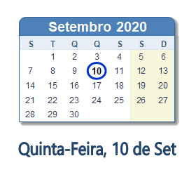 10 Setembro 2020 calendario