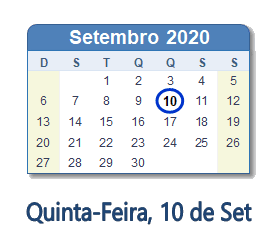 10 Setembro 2020 calendario