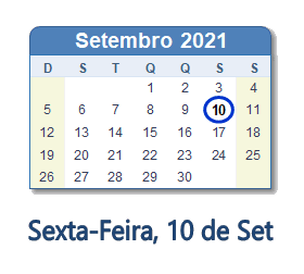 10 Setembro 2021 calendario
