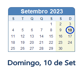 10 Setembro 2023 calendario