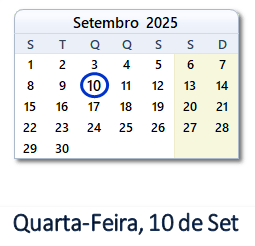 10 Setembro 2025 calendario