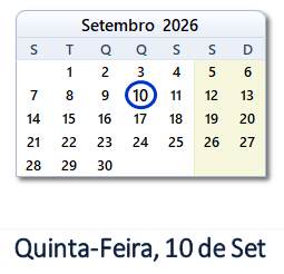 10 Setembro 2026 calendario