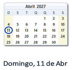 11 Abril 2027 calendario