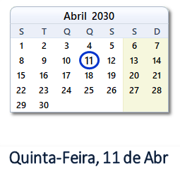 11 Abril 2030 calendario