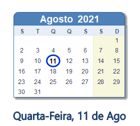 11 Agosto 2021 calendario