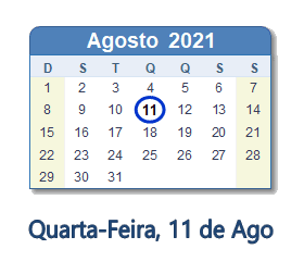 11 Agosto 2021 calendario