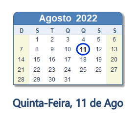 11 Agosto 2022 calendario