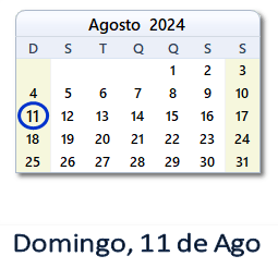 11 Agosto 2024 calendario