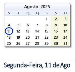 11 Agosto 2025 calendario