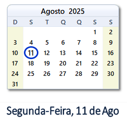 11 Agosto 2025 calendario