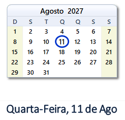 11 Agosto 2027 calendario