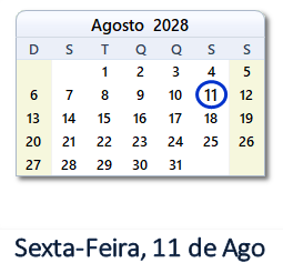 11 Agosto 2028 calendario