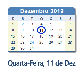11 Dezembro 2019 calendario