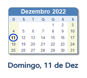 11 Dezembro 2022 calendario