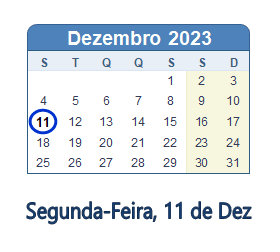 11 Dezembro 2023 calendario