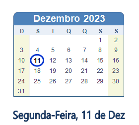 11 Dezembro 2023 calendario