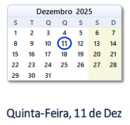 11 Dezembro 2025 calendario