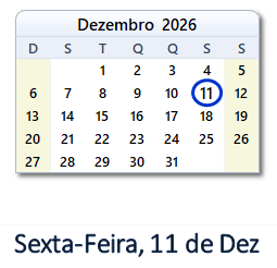 11 Dezembro 2026 calendario
