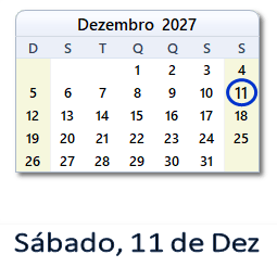 11 Dezembro 2027 calendario