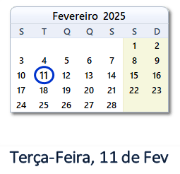 11 Fevereiro 2025 calendario