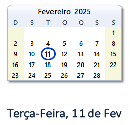 11 Fevereiro 2025 calendario