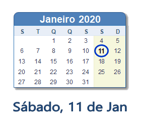 11 Janeiro 2020 calendario