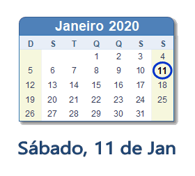 11 Janeiro 2020 calendario