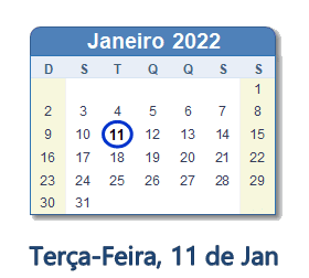 11 Janeiro 2022 calendario