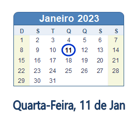 11 Janeiro 2023 calendario