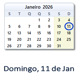 11 Janeiro 2026 calendario