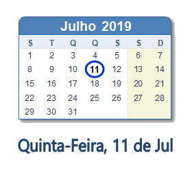 11 Julho 2019 calendario