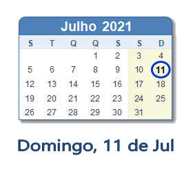 11 Julho 2021 calendario
