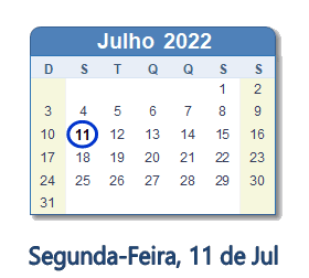 11 Julho 2022 calendario