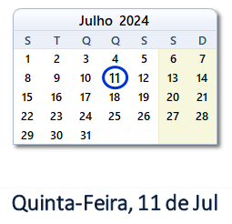 11 Julho 2024 calendario