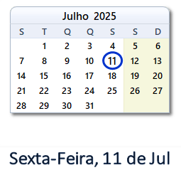 11 Julho 2025 calendario