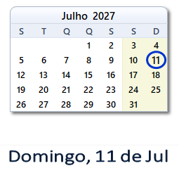 11 Julho 2027 calendario