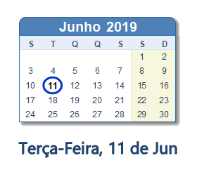 11 Junho 2019 calendario