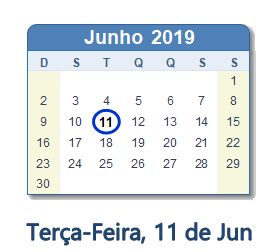 11 Junho 2019 calendario