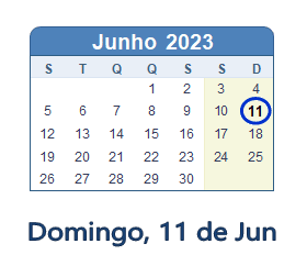 11 Junho 2023 calendario