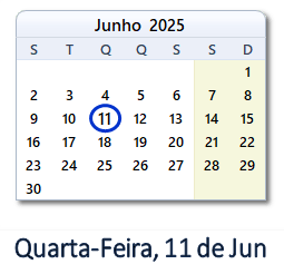 11 Junho 2025 calendario