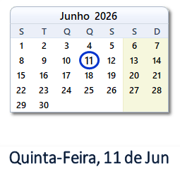 11 Junho 2026 calendario
