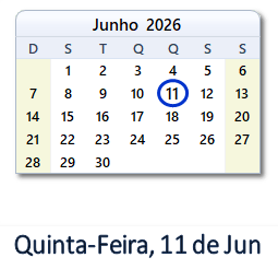 11 Junho 2026 calendario