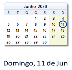 11 Junho 2028 calendario