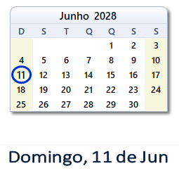 11 Junho 2028 calendario