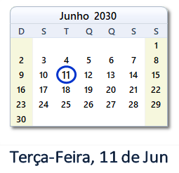 11 Junho 2030 calendario