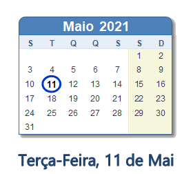11 Maio 2021 calendario
